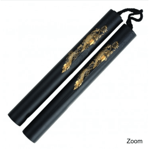 12" Foam Nunchaku With Gold Dragon Print (Black)