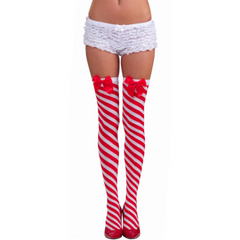 Candy Cane Striped Adult Thigh Highs w/ Red Bow