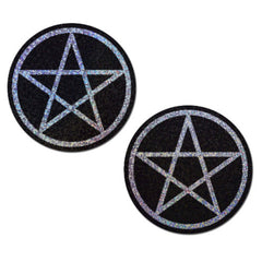 Black & Silver Glitter Pentagram Nipple Pasties