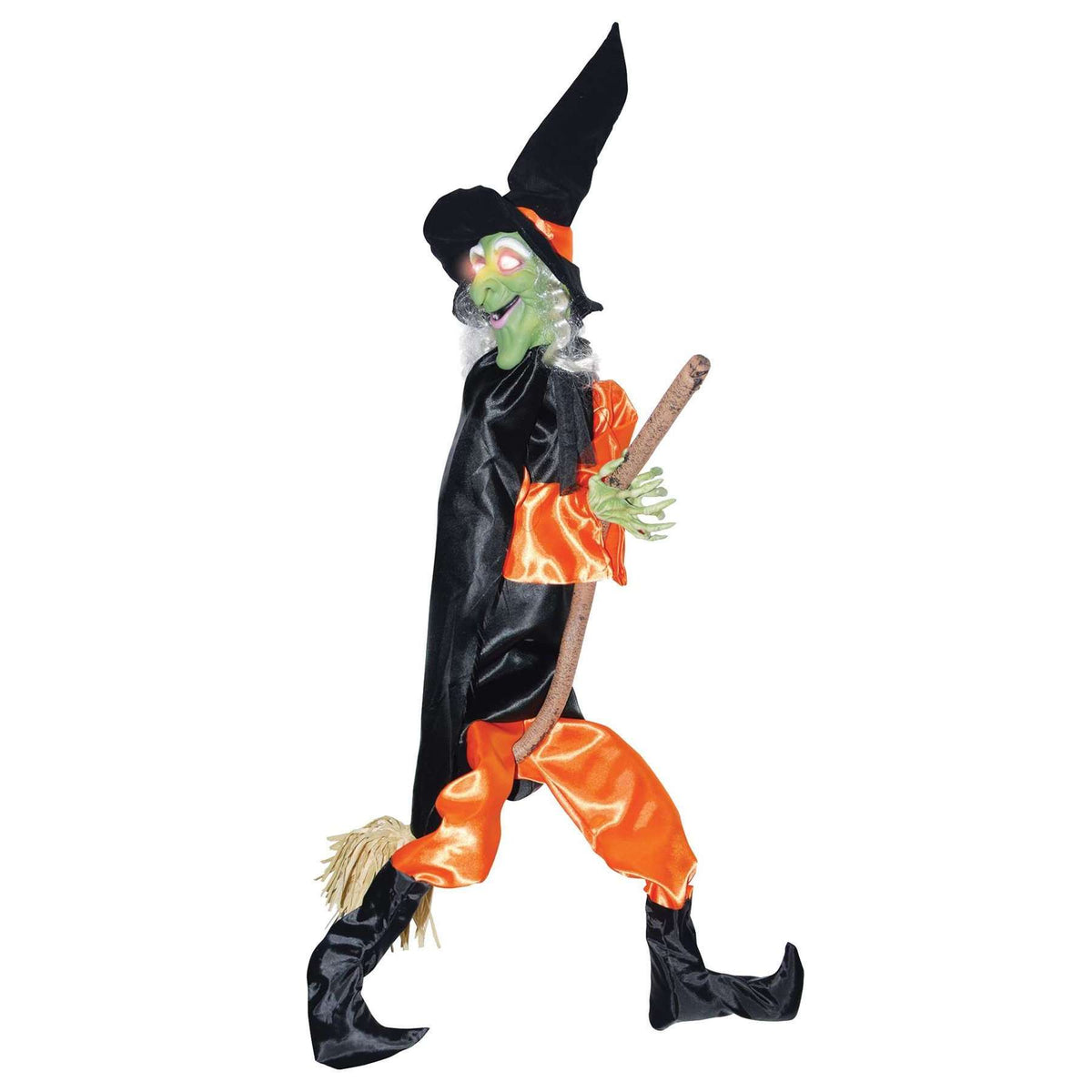 Leg Kicking Light-Up Witch With Broom Decoration