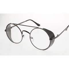 Clear Lens Metal Shield Round Metal Sunglasses Silver