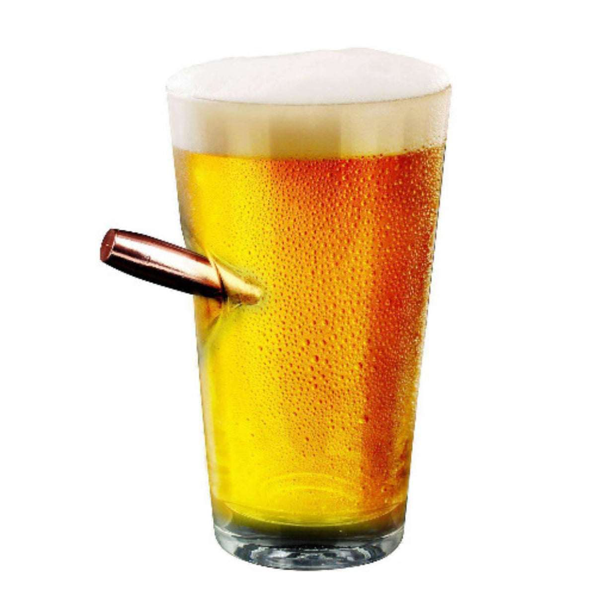 Bullet Through Beer Pint Glass