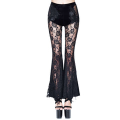 Gothic Flared Lace Pants with Velvet and Mesh Design