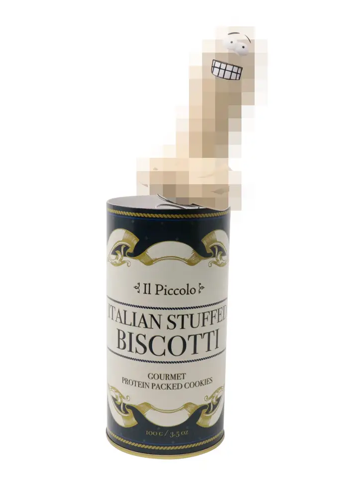 Popping Pecker: Surprise Snake in Gourmet Biscotti Can