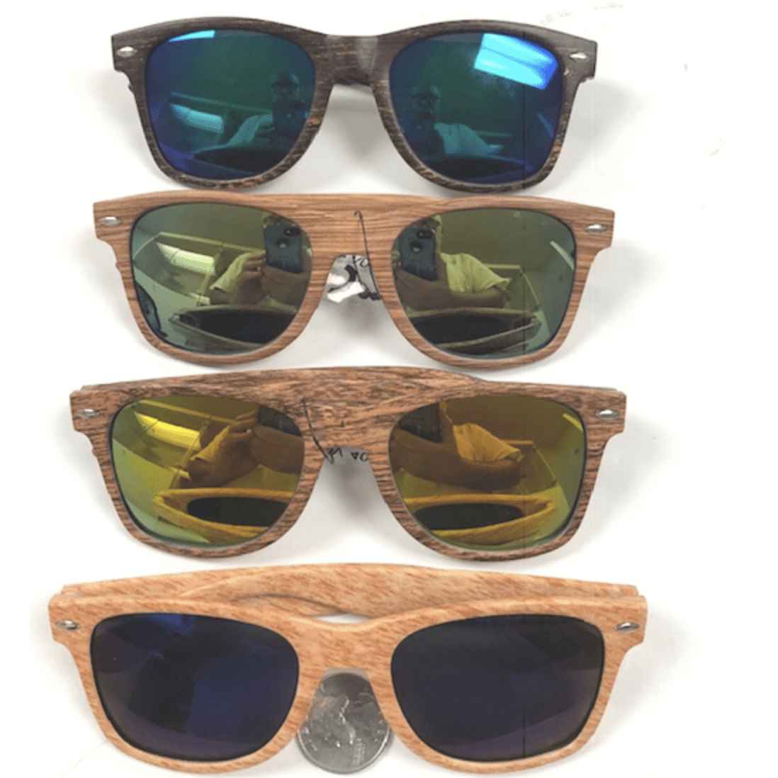Wood Grain Framed Revo Lens Sunglasses