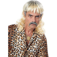 Tiger Mullet Blonde Wig and Mustache