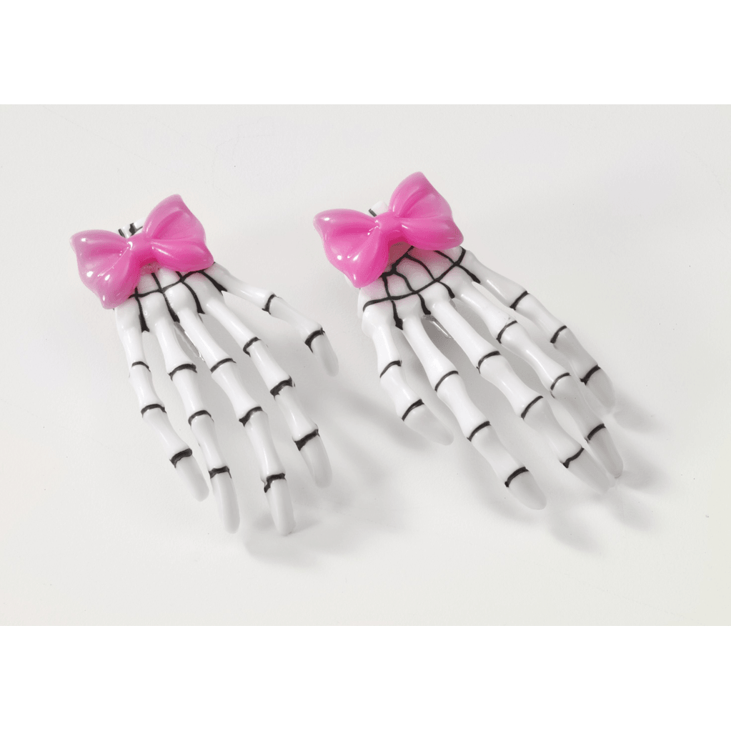 Pink Skeleton Hand Bow Hair Clips