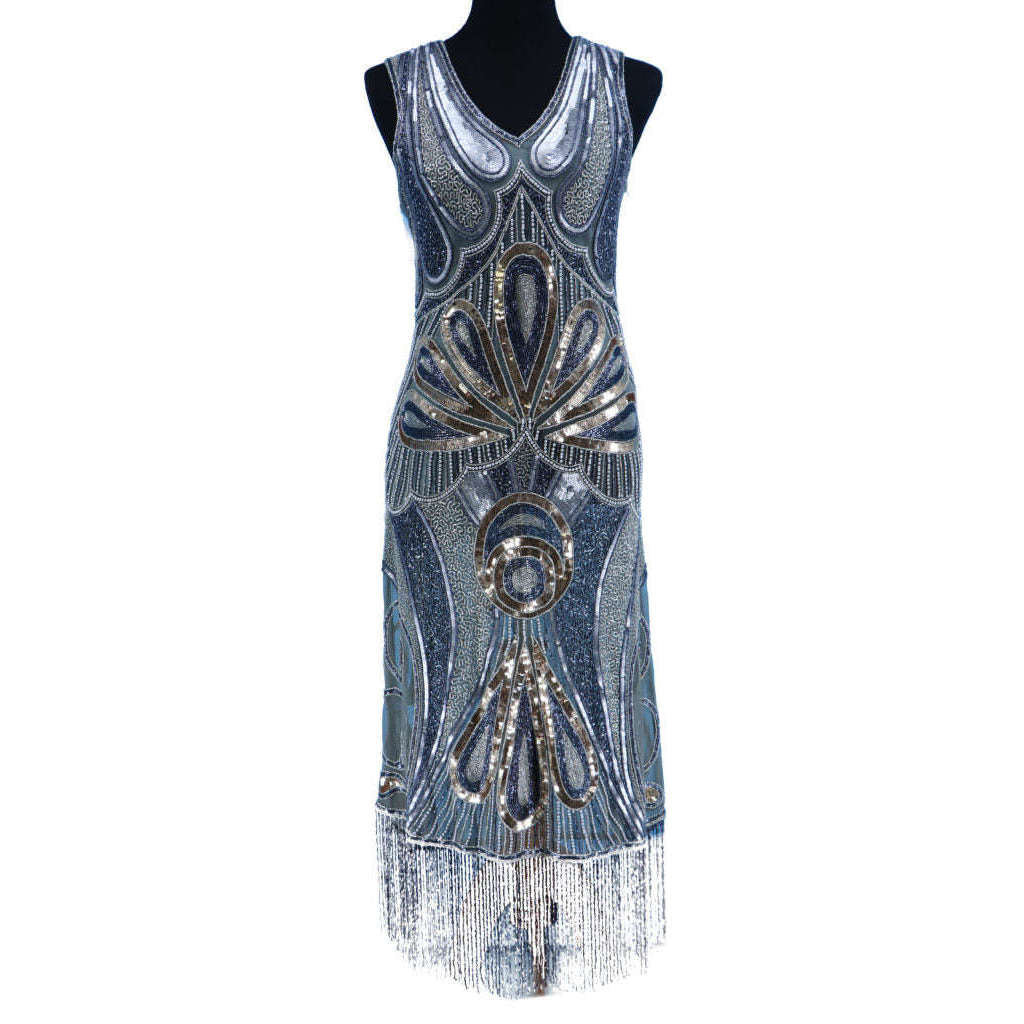 Gray Beaded Flapper Dress