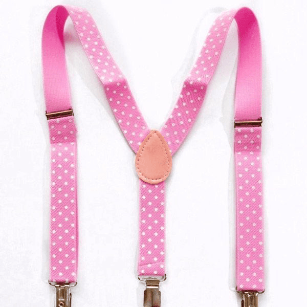 Light Pink White Polka Dotted Suspenders
