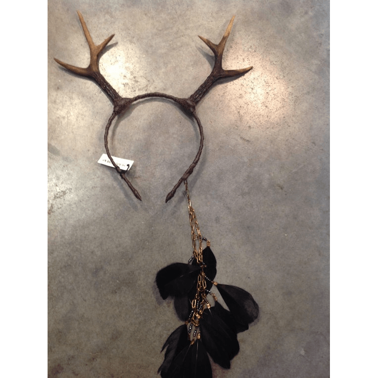 Antler Headband with Hanging Feather