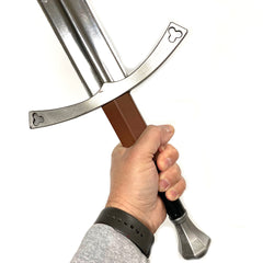 Lightweight Foam Chrome Medieval Sword - Brown and Black Handle