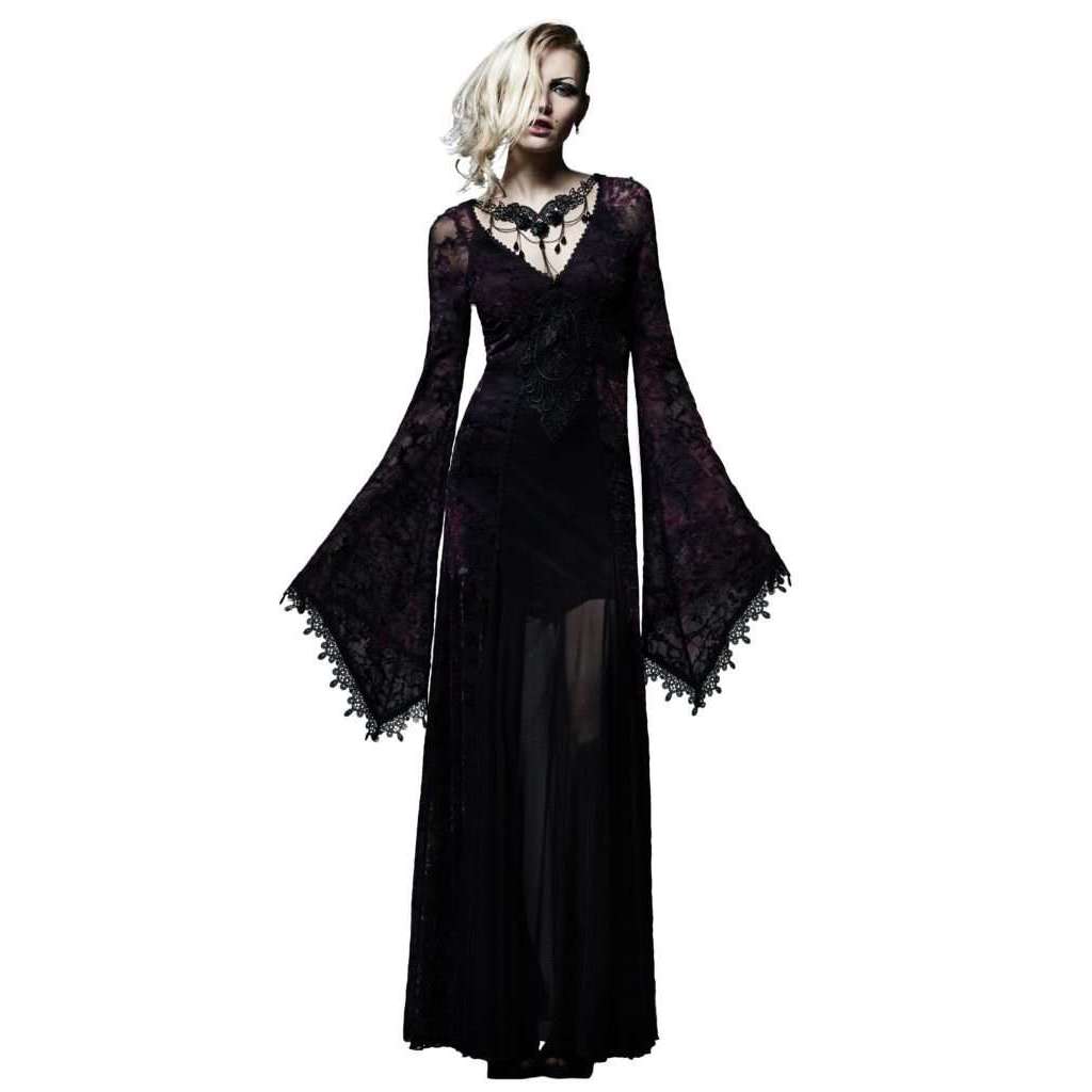 Flocking Dark Violet Gothic Long Dress