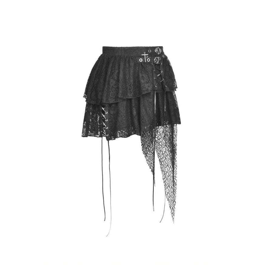 Punk Lace Irregular Black Mini Skirt