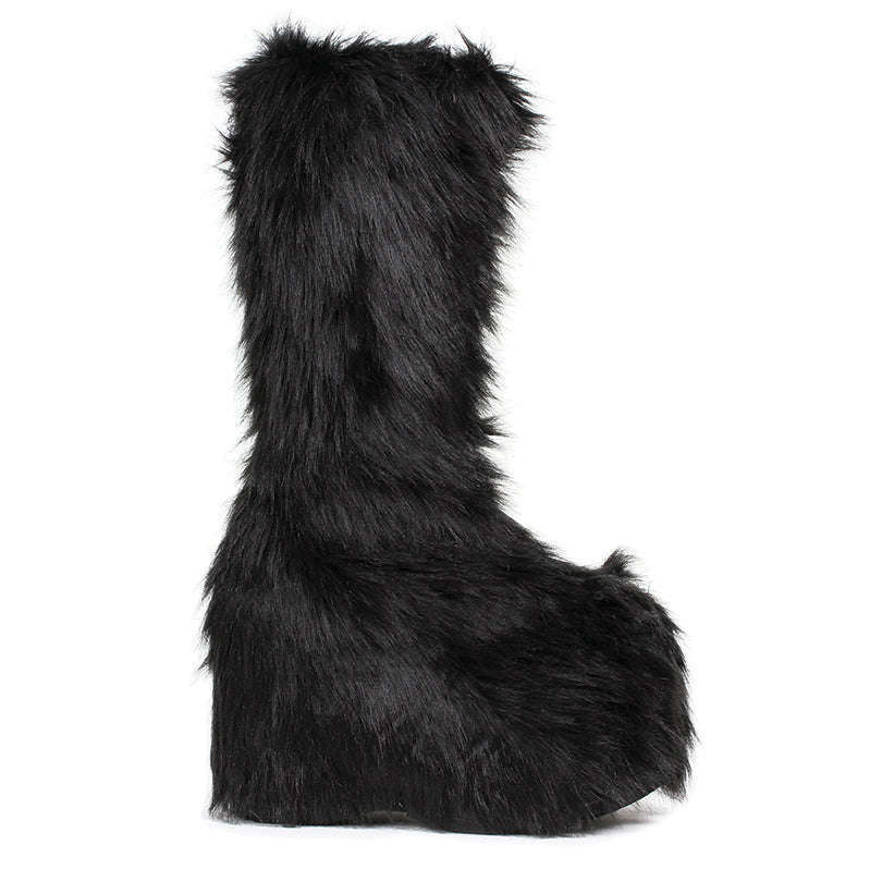 5" Black Faux Fur Platform Boots