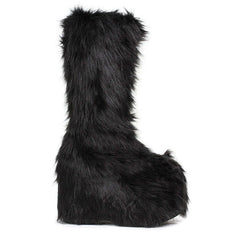 Black Faux Fur 5" Chunky Heel Women's Platform Boot