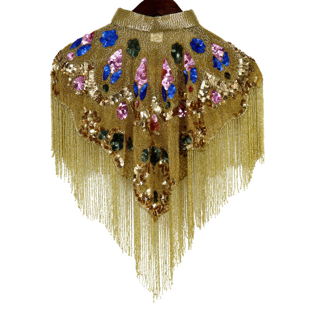 Beaded Multi-Color and Gold Cape with Fringes
