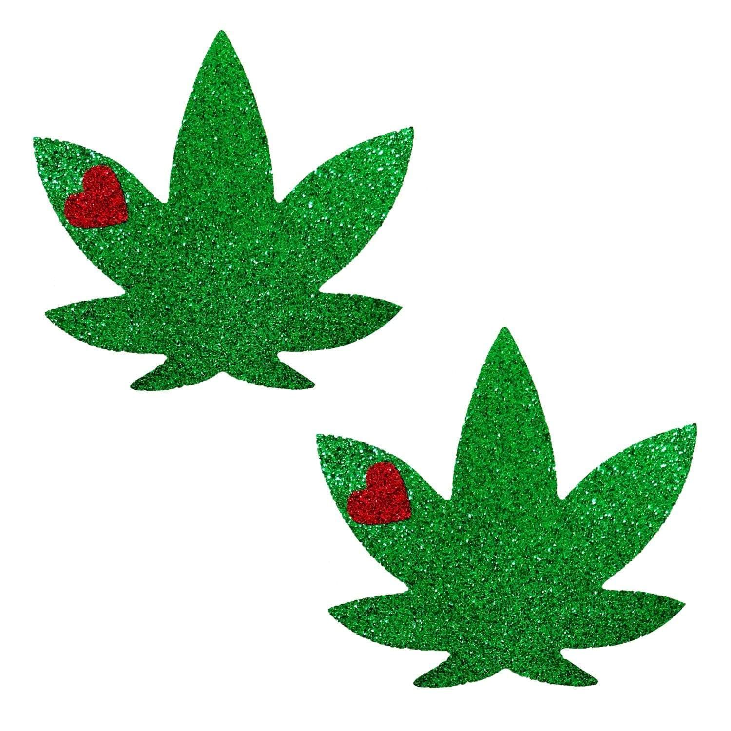 Green Glitter Dope AF Weed Leaf Nipple Pasties
