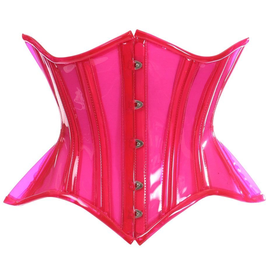 Sexy Wet Look Under Bust Corset Red with Lace Overlay