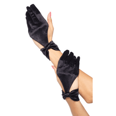 Satin Cut Out Gloves with Bow {Black}