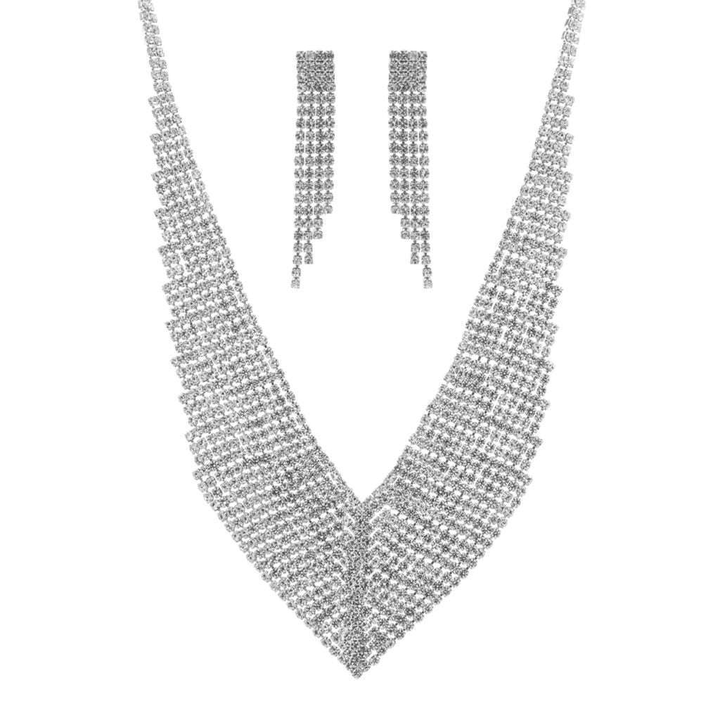 Rhinestone Collar Necklace & Earrings Set