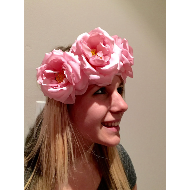 Pink Medium Rose Flower Headwrap