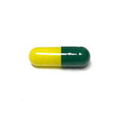 Fake Medicine Pill Capsules in 16 Dram Amber Plastic Medicine Vial with Lid - GREEN / YELLOW - Yellow / Green Pills