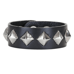 1/2" Diamond Studs Leather Snap Bracelet 3/4" Wide