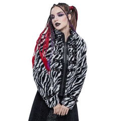 Black & White Zebra Print Faux Fur Coat