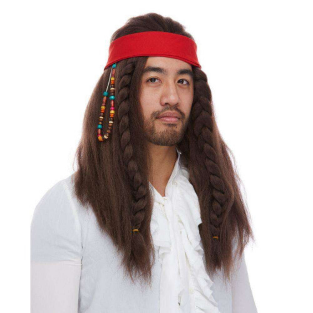 Pirate w/ Headband Long Brown Wig