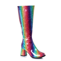 Stunning Glitter Rainbow 3" Knee High Gogo Boots with Zipper