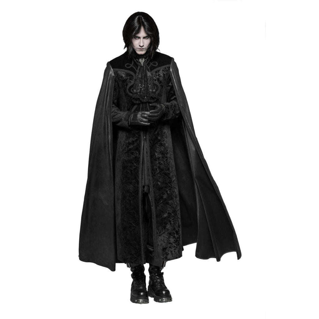 Gothic Brocade Long Coat with Cape