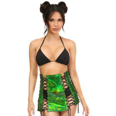 Alien Green Holographic Lace Up Skirt