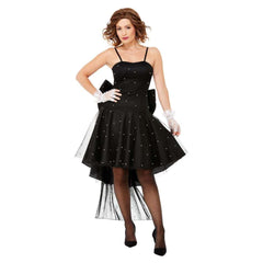 Glamorous 80's Rara Dress w/ Lace Train & White Dot Detail