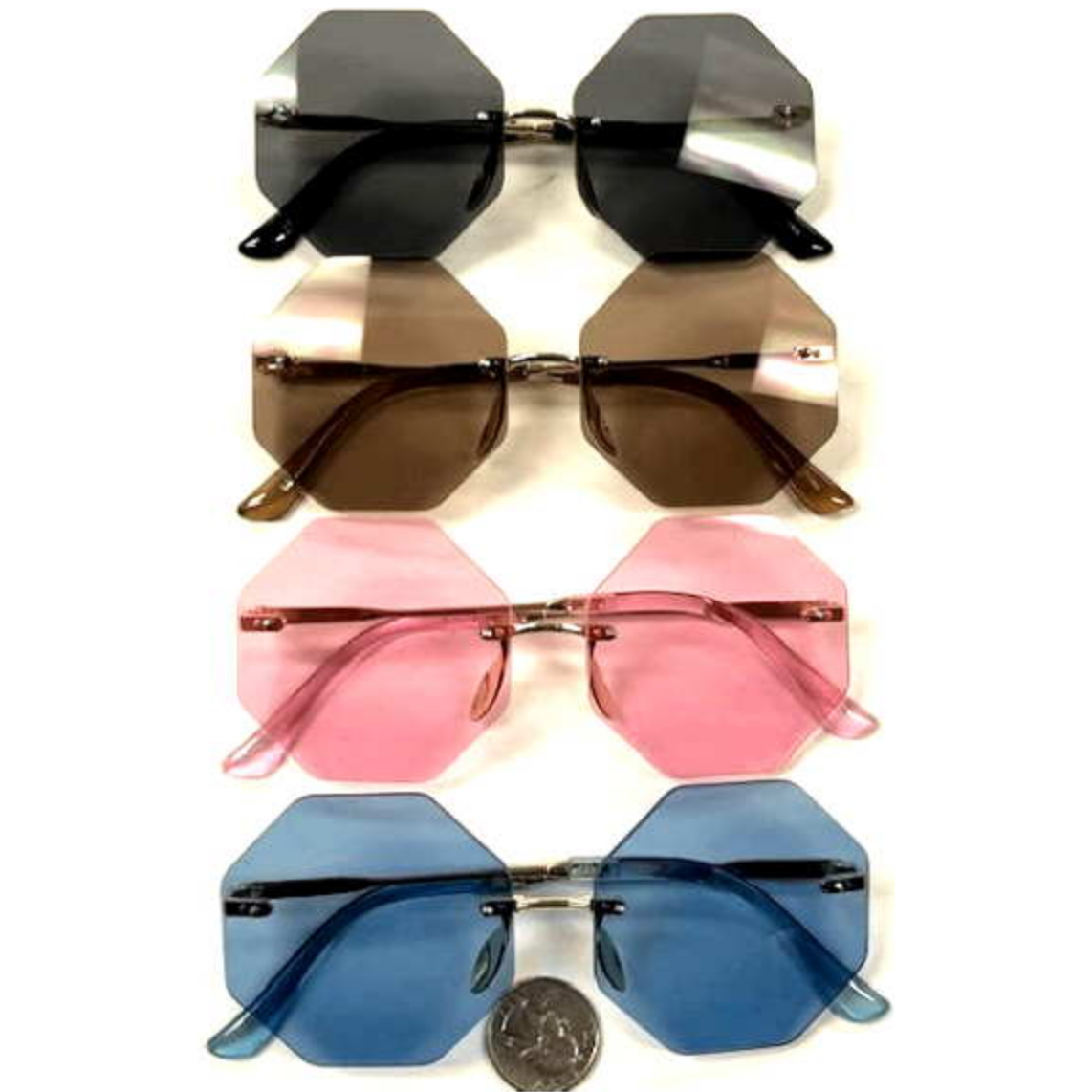 Frameless Hexagon Colored Lens Sunglasses