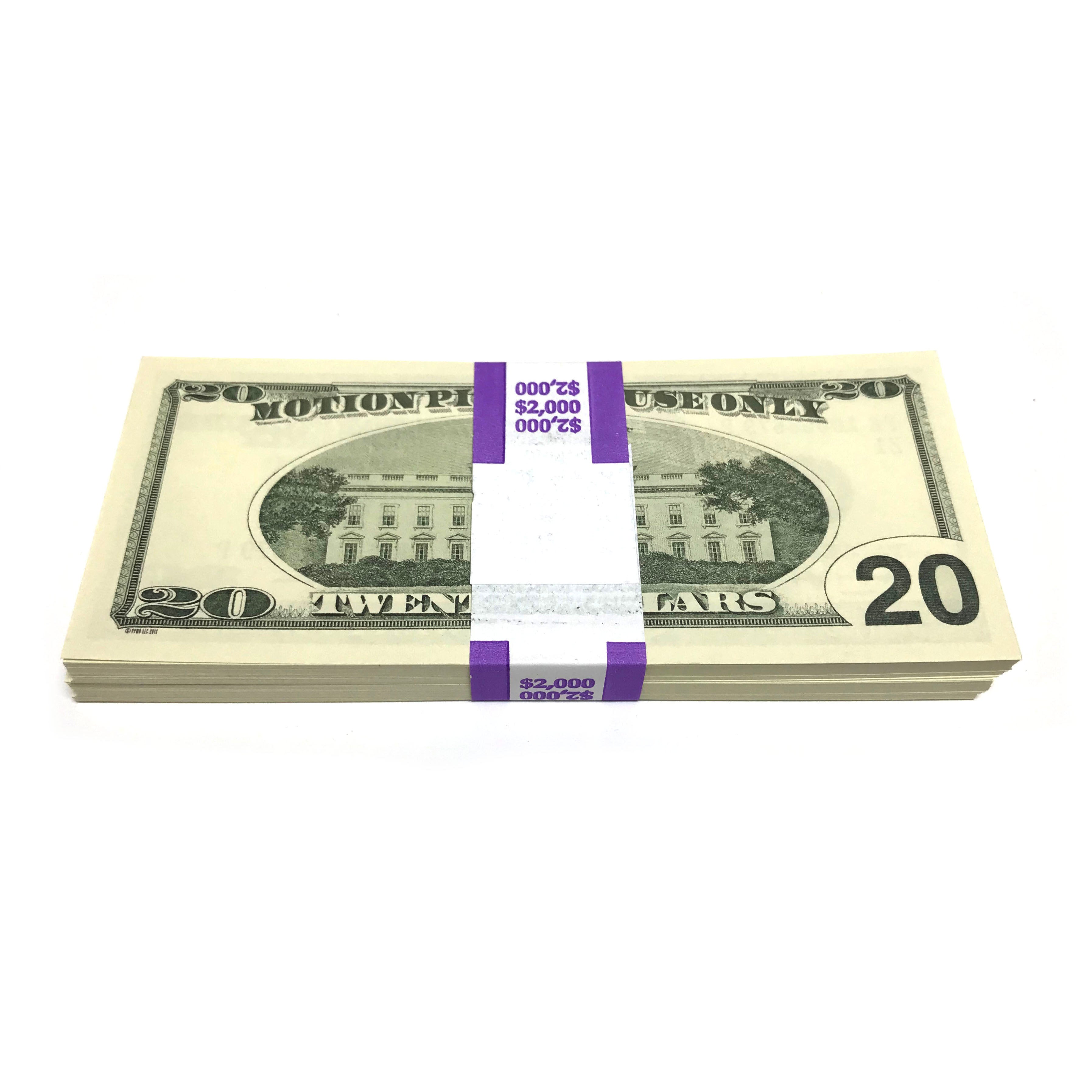 Money Prop - Series 2000 $20's Crisp New $2,000 Full Print Stack —