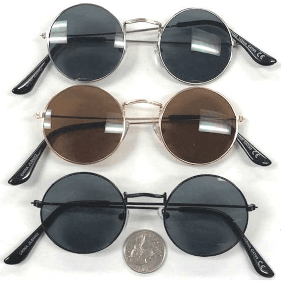 Lennon Style Sunglasses With Dark Lens (Gold, Silver, & Black)