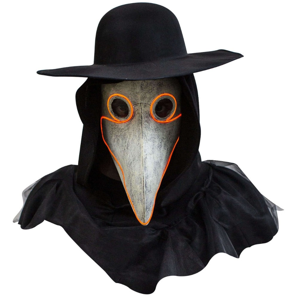 Plague Doctor Mask, Hat & Hood With Futuristic LED Lights