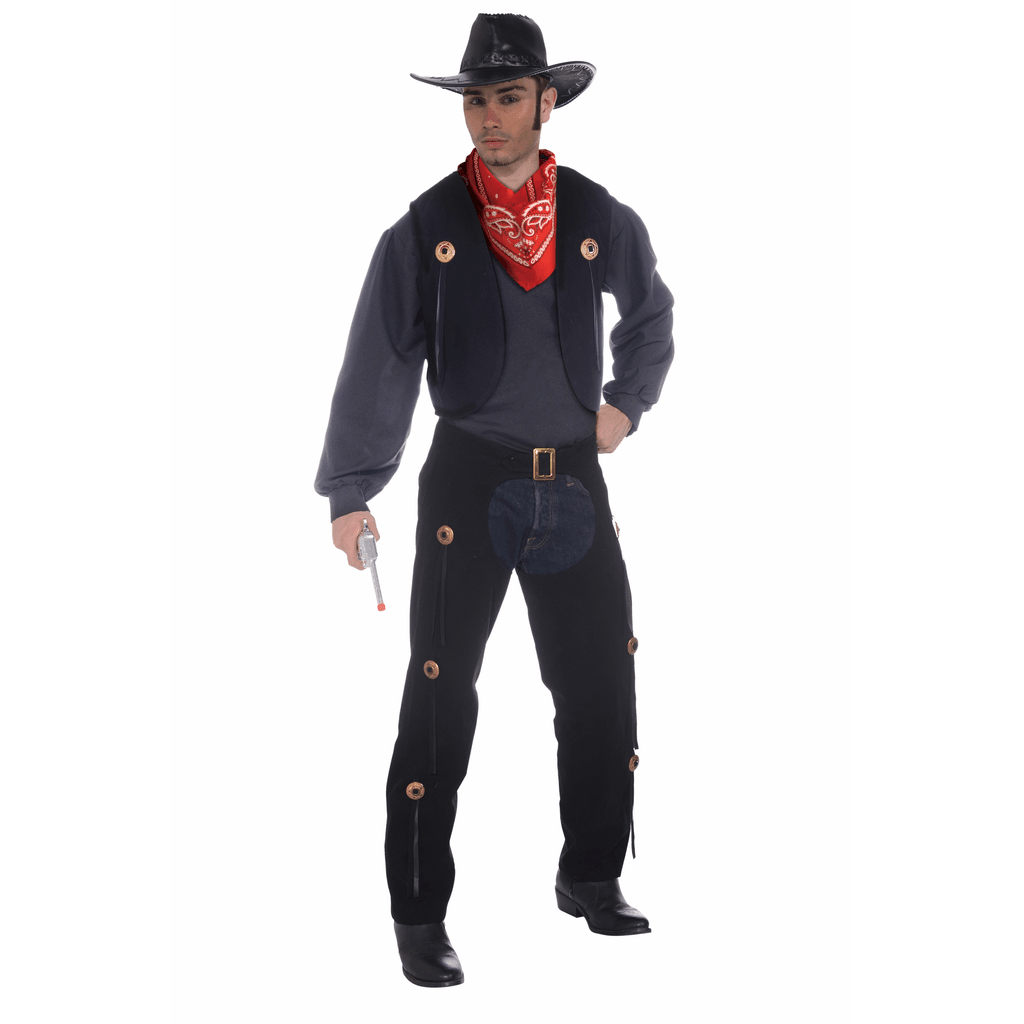 Black Cowboy Vest & Chaps Adult Costume Set