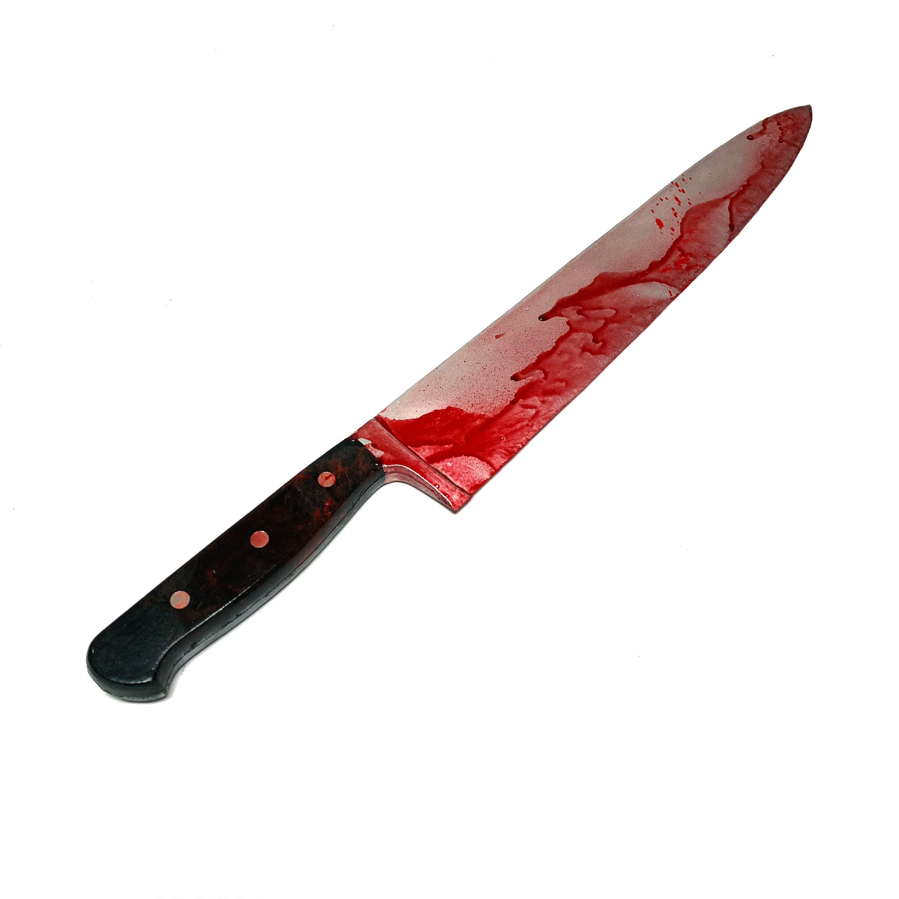 17 Inch Extra Large Kitchen Knife Foam Rubber Stunt Prop- Black Handle Bloody - Bloody