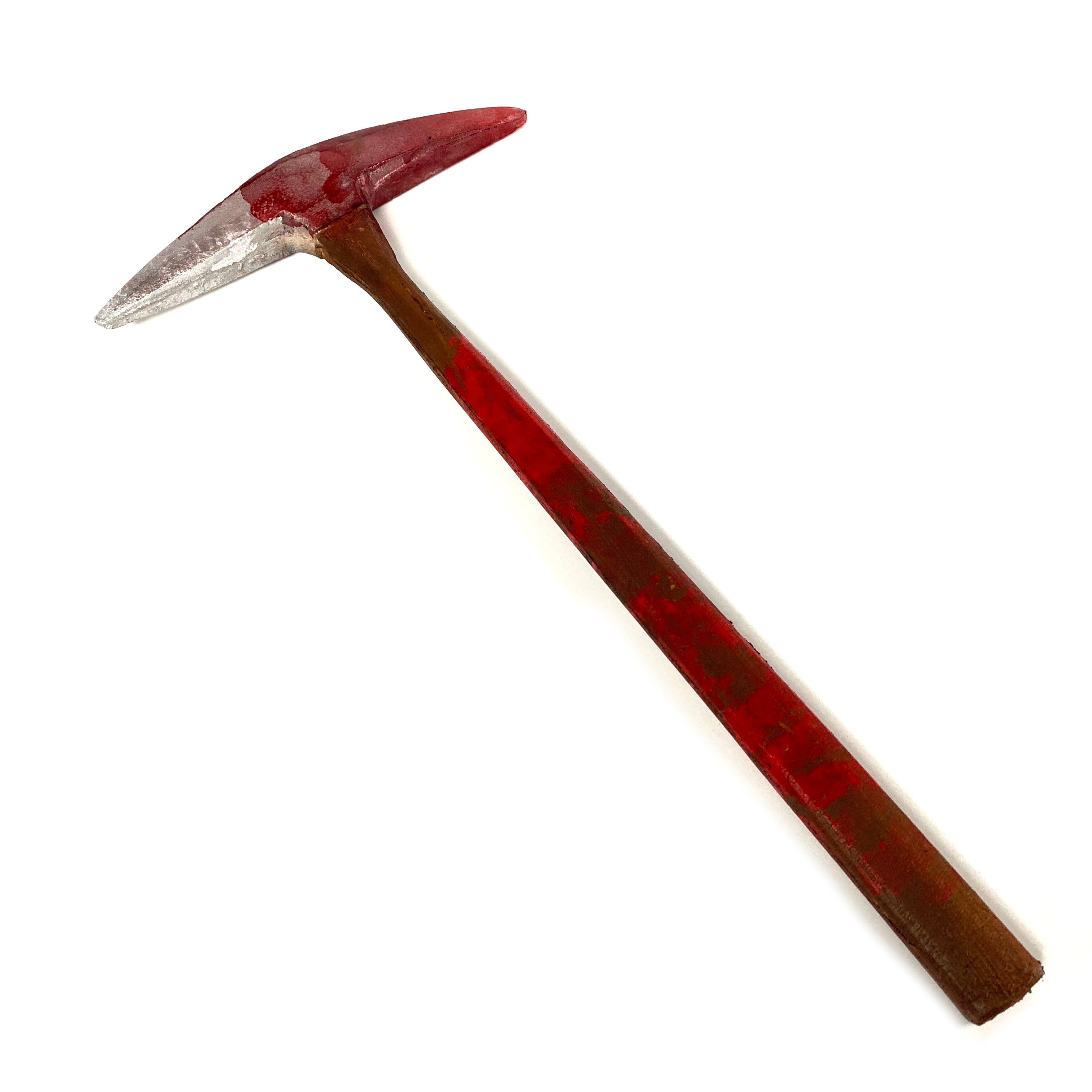 Foam Rubber Hand Pick Axe Stunt Prop - BLOODY - Bloodied Silver Head with Aged Handle