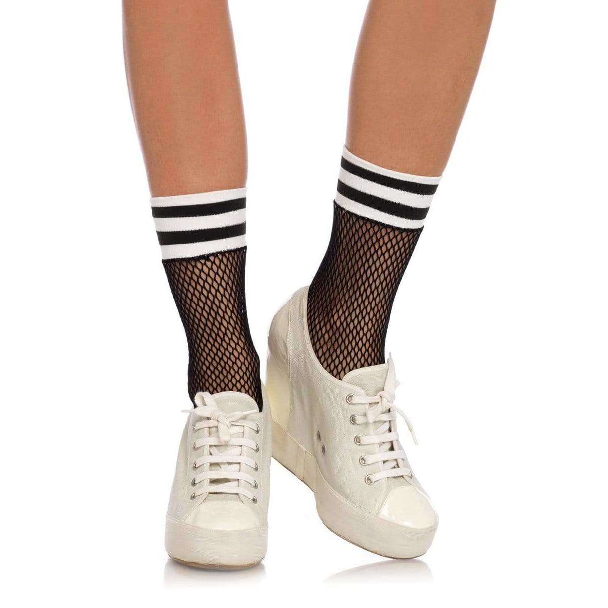 Striped Fishnet Athletic Ankle Socks