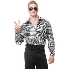 Silver Zebra Print Disco Shirt Adult Costume