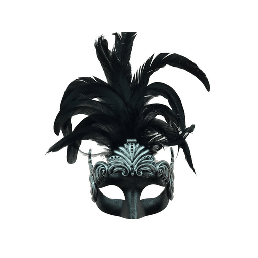 Silver Venetian Mask with Feathers