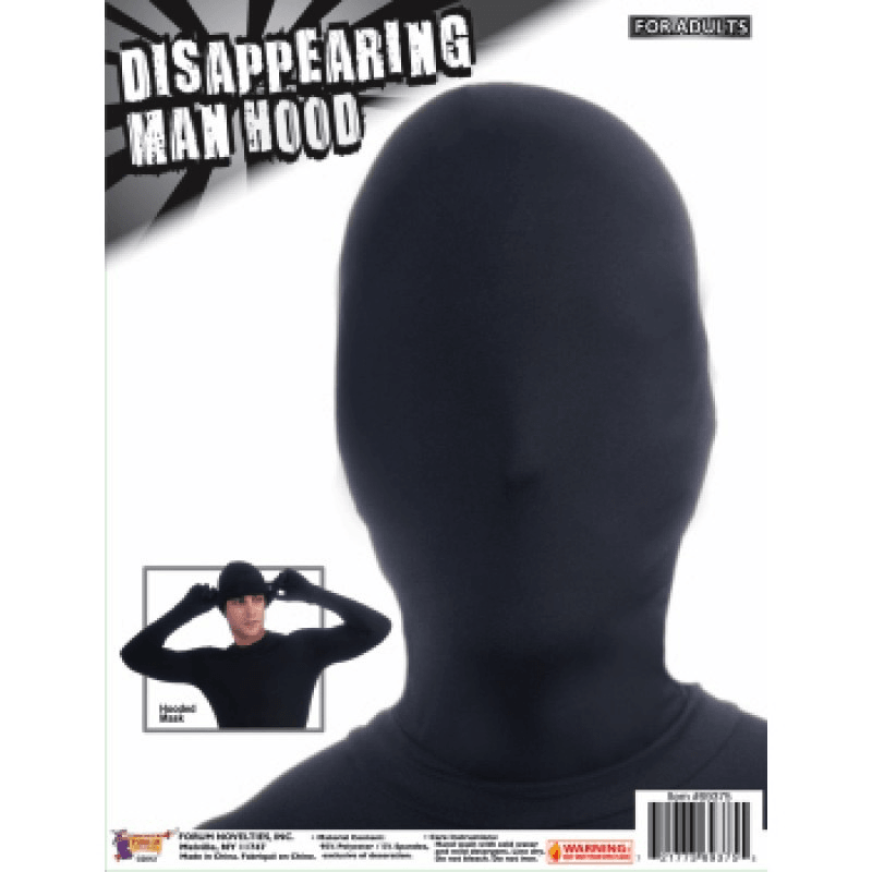 Black Disappearing Man Hood Adult Overhead Mask