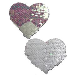 Pearl and White Color Changing Sequin Heart Nipple Pasties