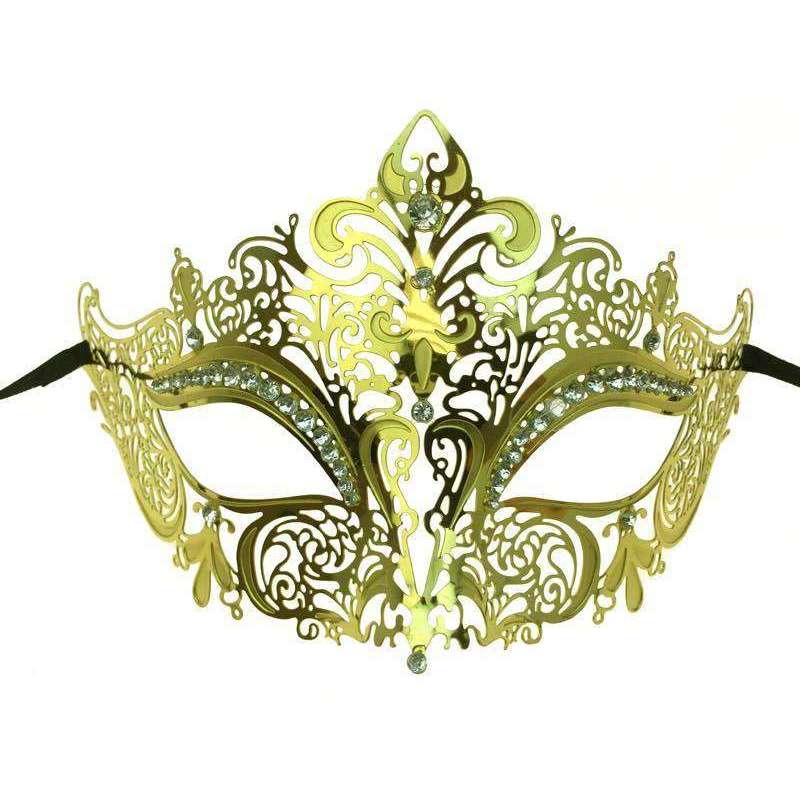 Gold Butterfly Masquerade Mask Laser Cut Venetian Mask Halloween Clear Crystals