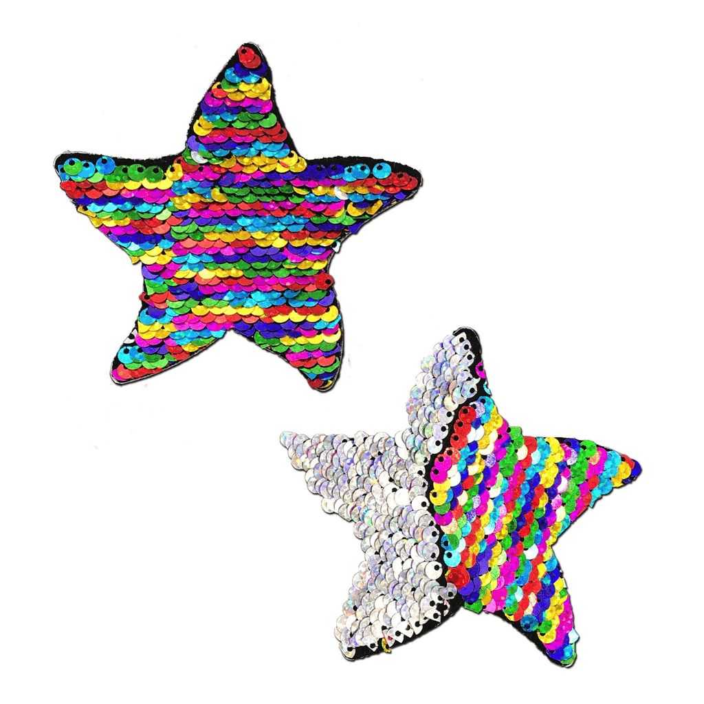 Rainbow and Silver Color Changing Sequin Starfish Nipple Pasties