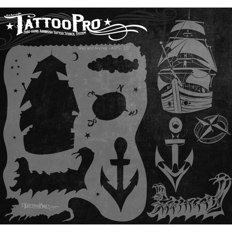 Ship & Anchor Tattoo Stencil