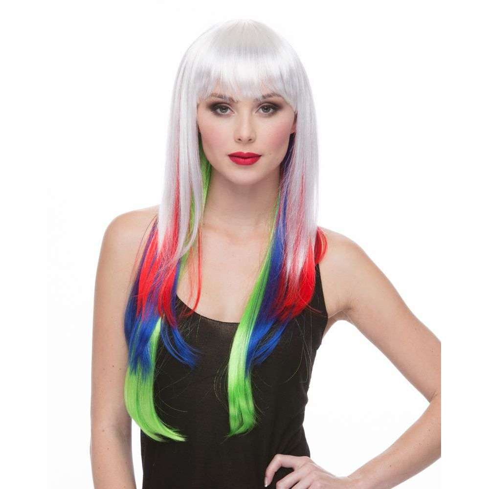 Derby Girl Multicolored Synthetic Wig with Bangs