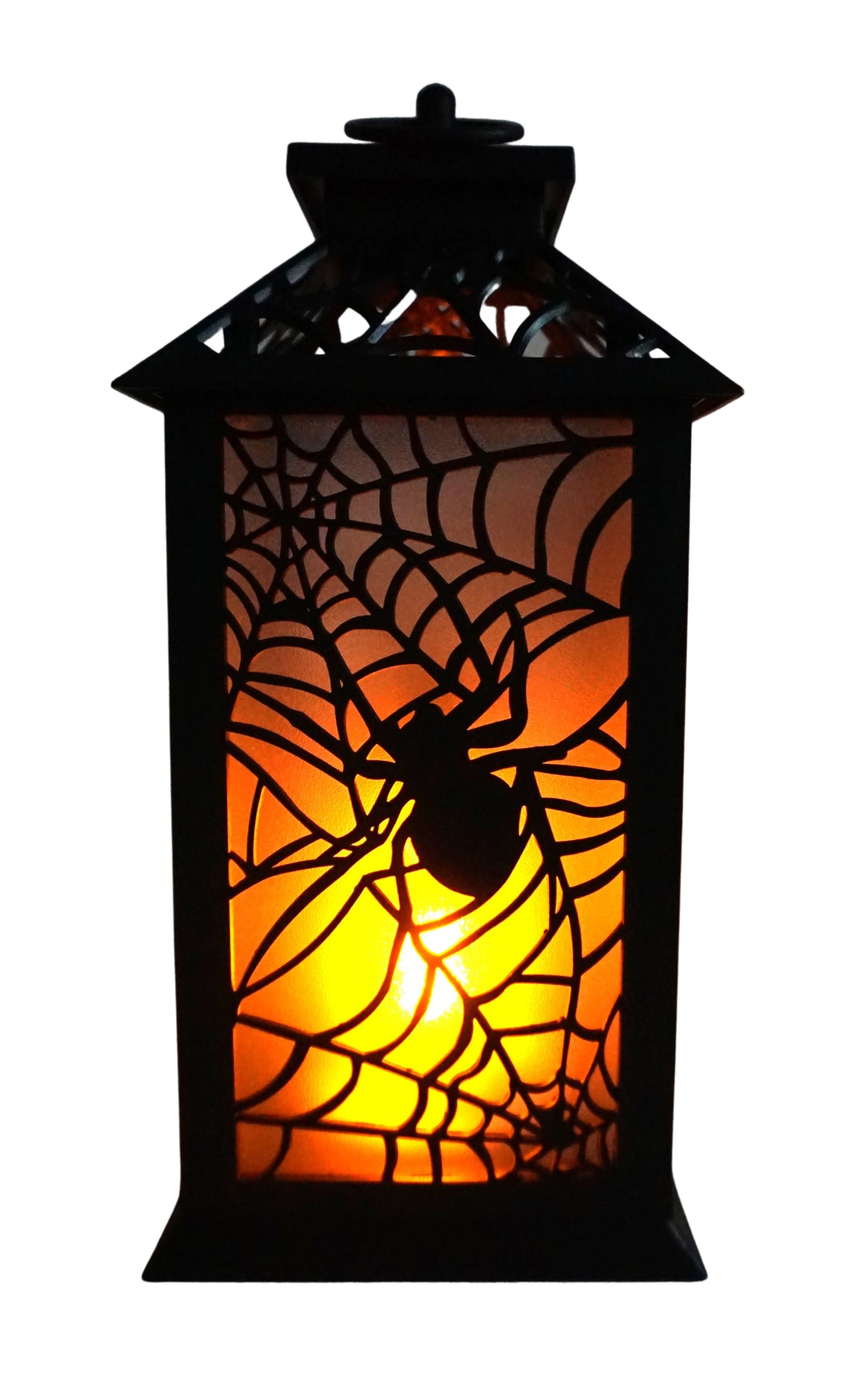 11.7" Flaming LED Candle Plastic Lantern - Spider Pattern
